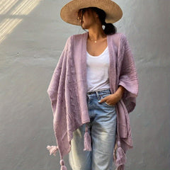 Ribbed Knitted Tassel Shawl Windproof Wrap Poncho Boho Cloak Sweater