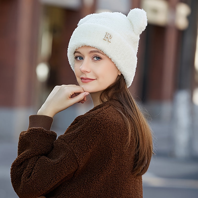 Winter Thick Beanie Hat Ear Warm Knitted Hat Winter Soft Knit Beanie Hat