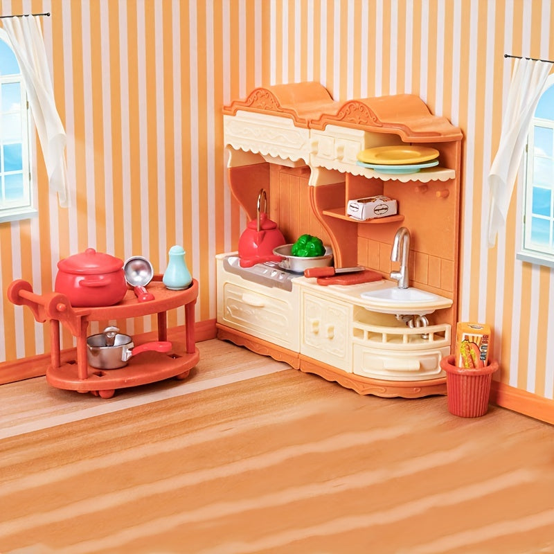 54pc Dollhouse Kitchen Set Simulated Stove Tableware Dishwasher Refrigerator