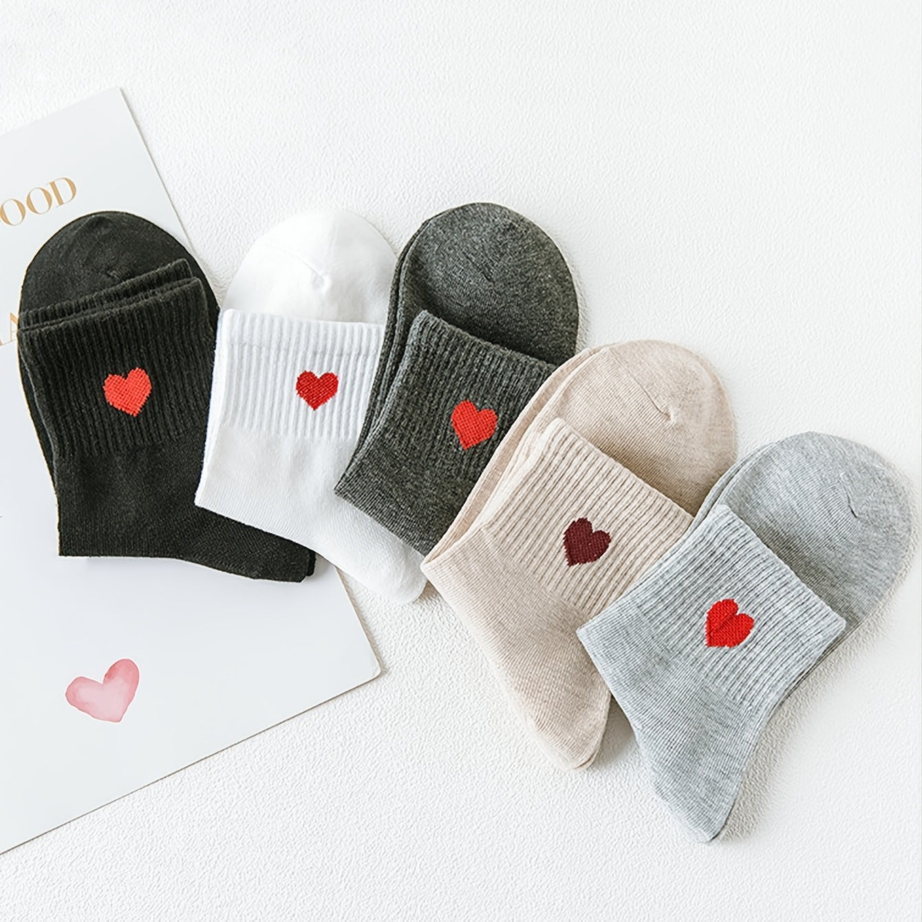 5pairs Heart Embroidery Mid Tube Socks Women's Stockings Pack
