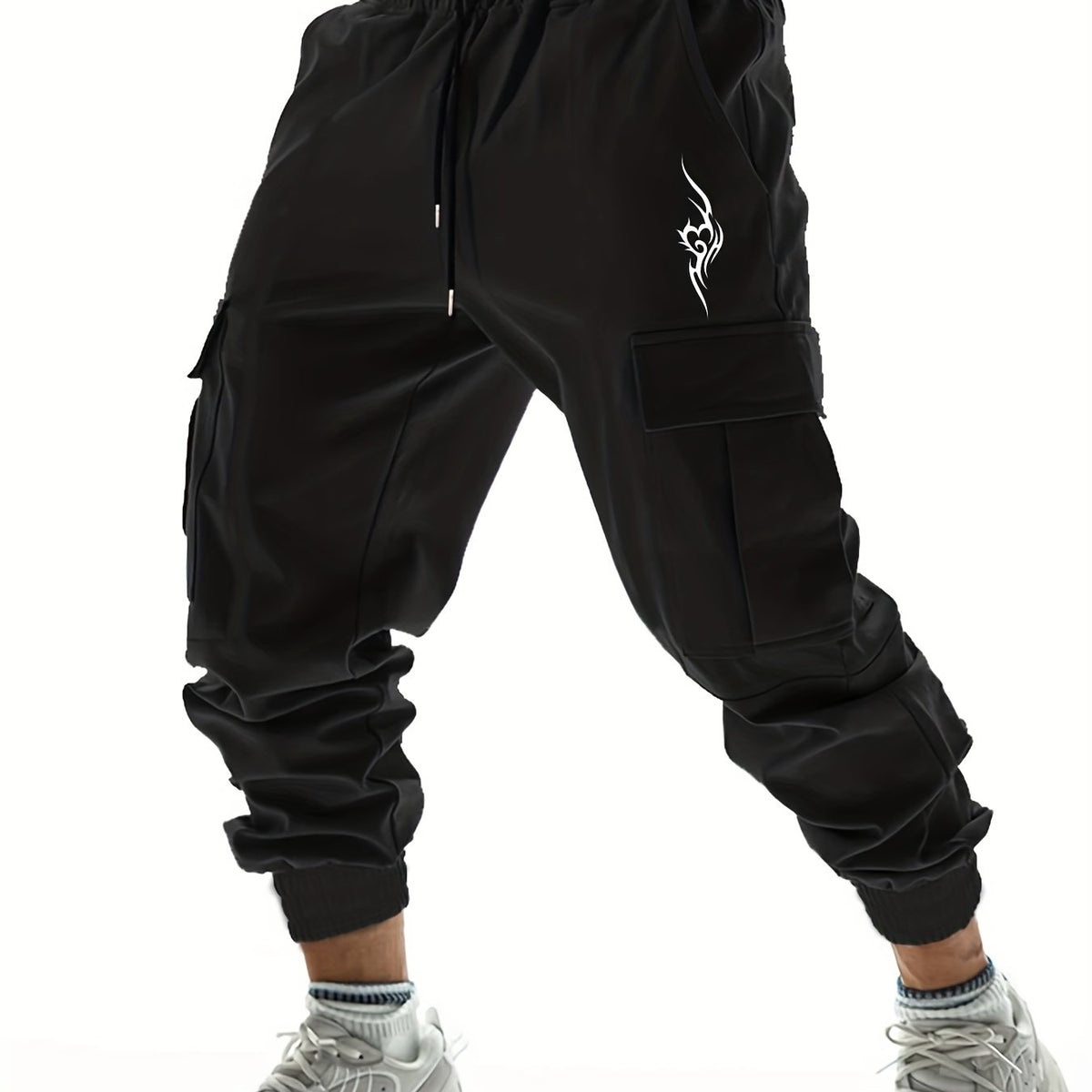 Men's Cargo Pants Drawstring Flap Pocket Loose Jogger Work Pants