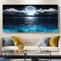 Modern Ocean & Night Moon Canvas Painting - Interior Decoration
