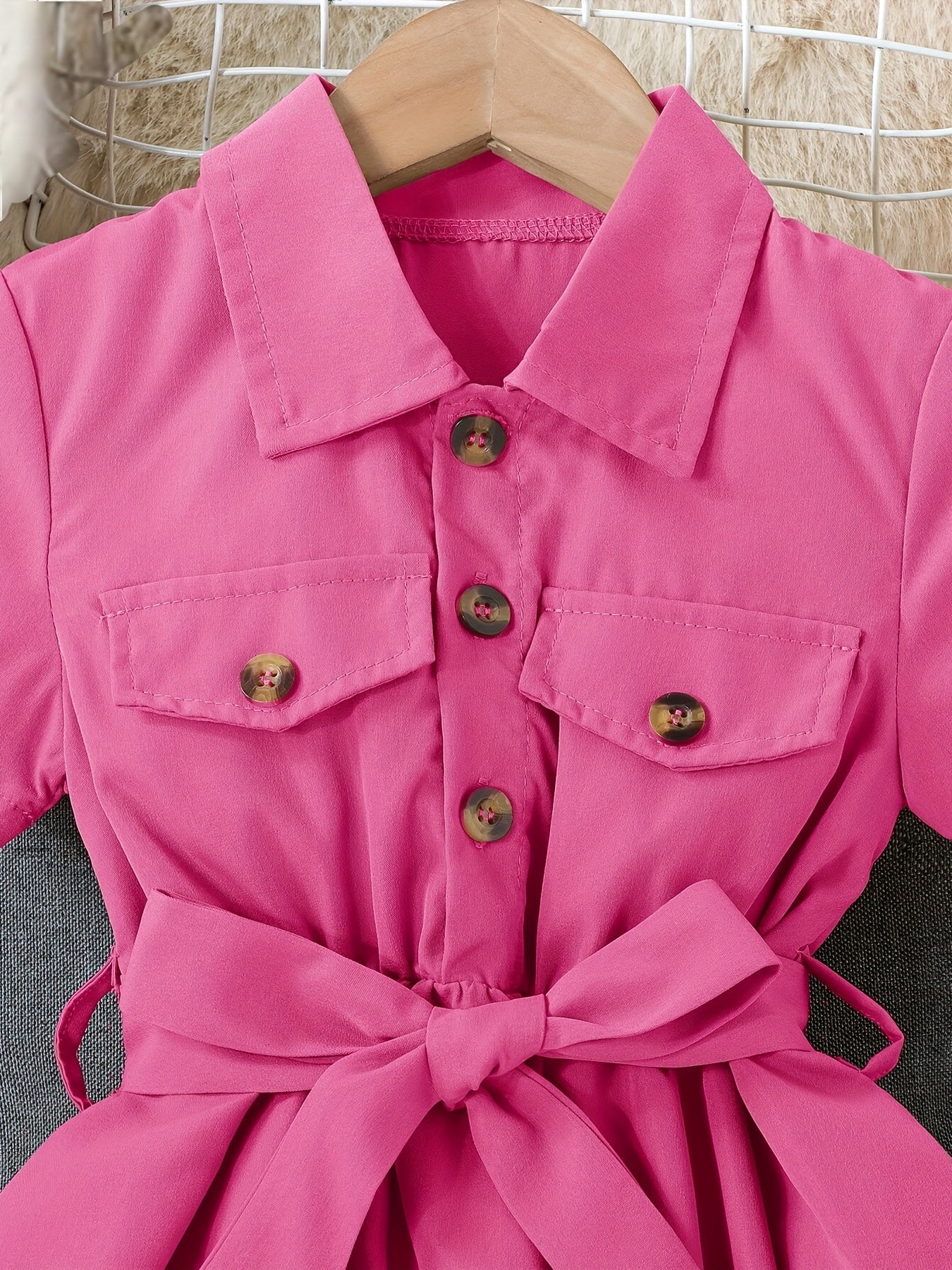 Girls' Button Down Belted Dress Kids Clothing
