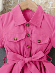 Girls' Button Down Belted Dress Kids Clothing