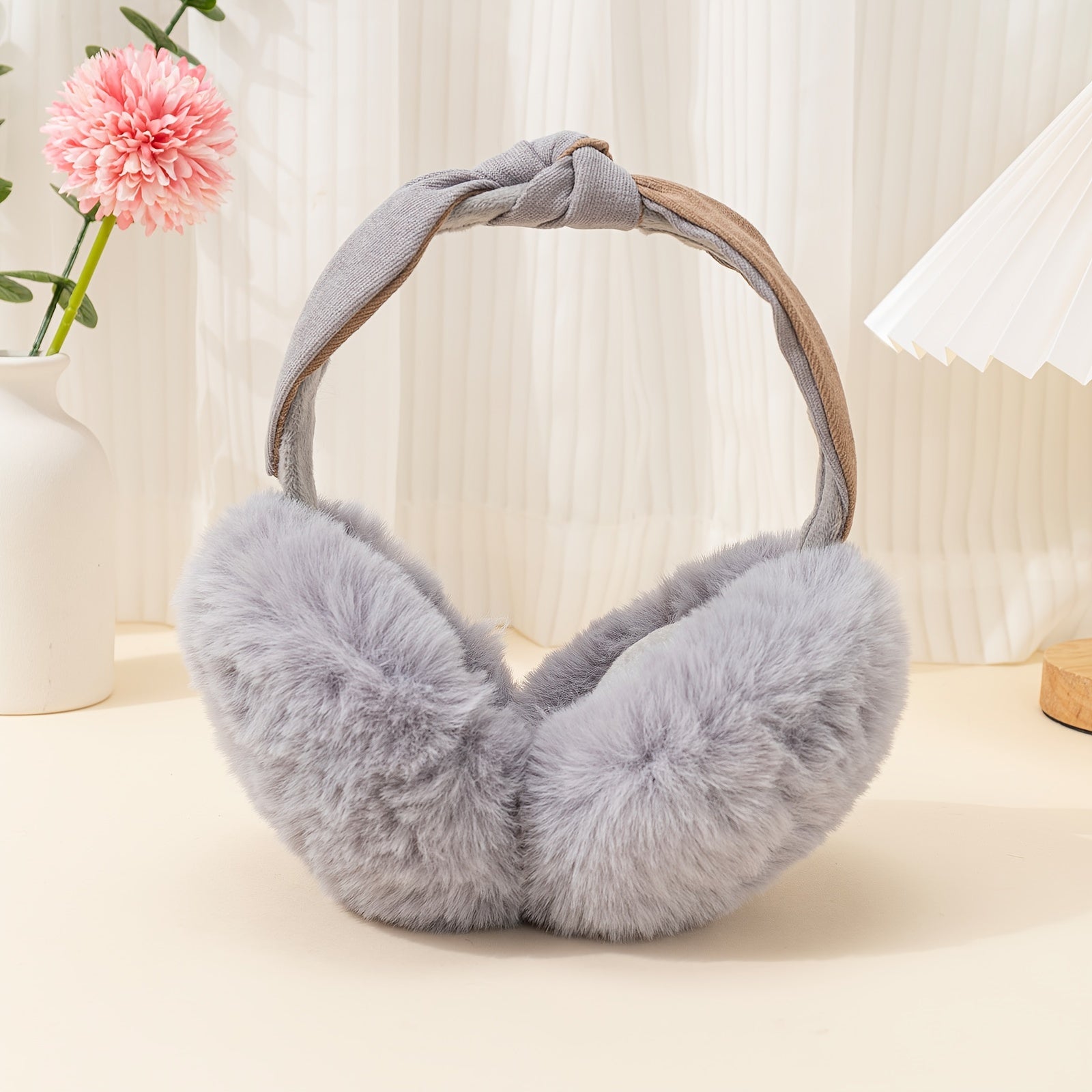 Winter Women Outdoor Earmuff Bowknot Thick Plush Ear Warm Fluffy Ear Bag