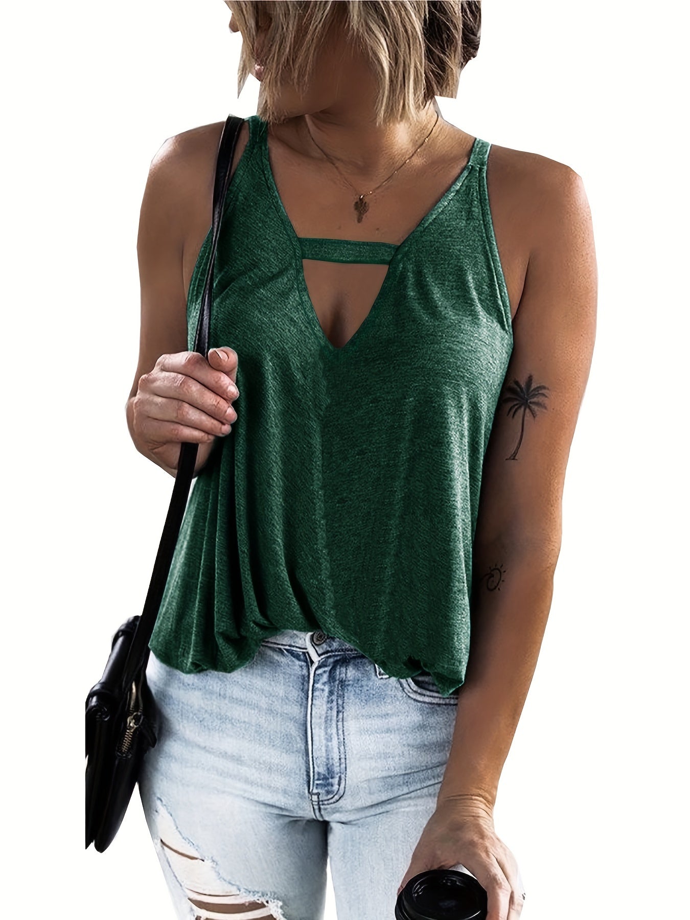 Women's Solid V Neck Tank Top