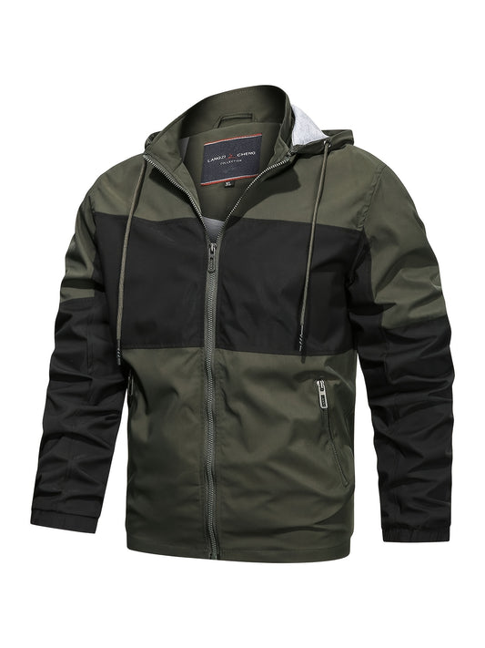 Men's Casual Zipper Block Hooded Jacket