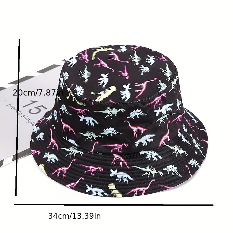 Vintage Dinosaur Print Bucket Hat Cartoon Basin Hat Unisex Lightweight