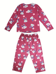  Rabbit & Dot Print Pajama Set Long Sleeve Tee & Pants Two Piece