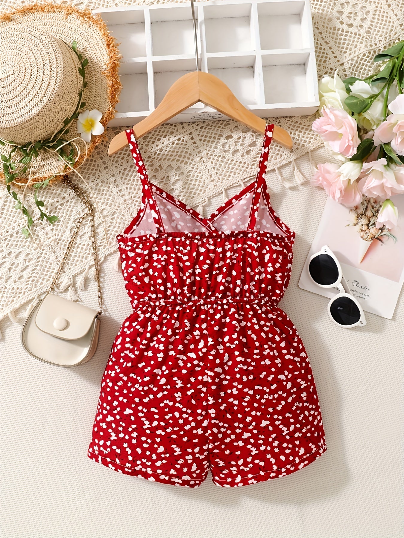 Girl's Floral Print Suspender Jumpsuit Kid's Casua...