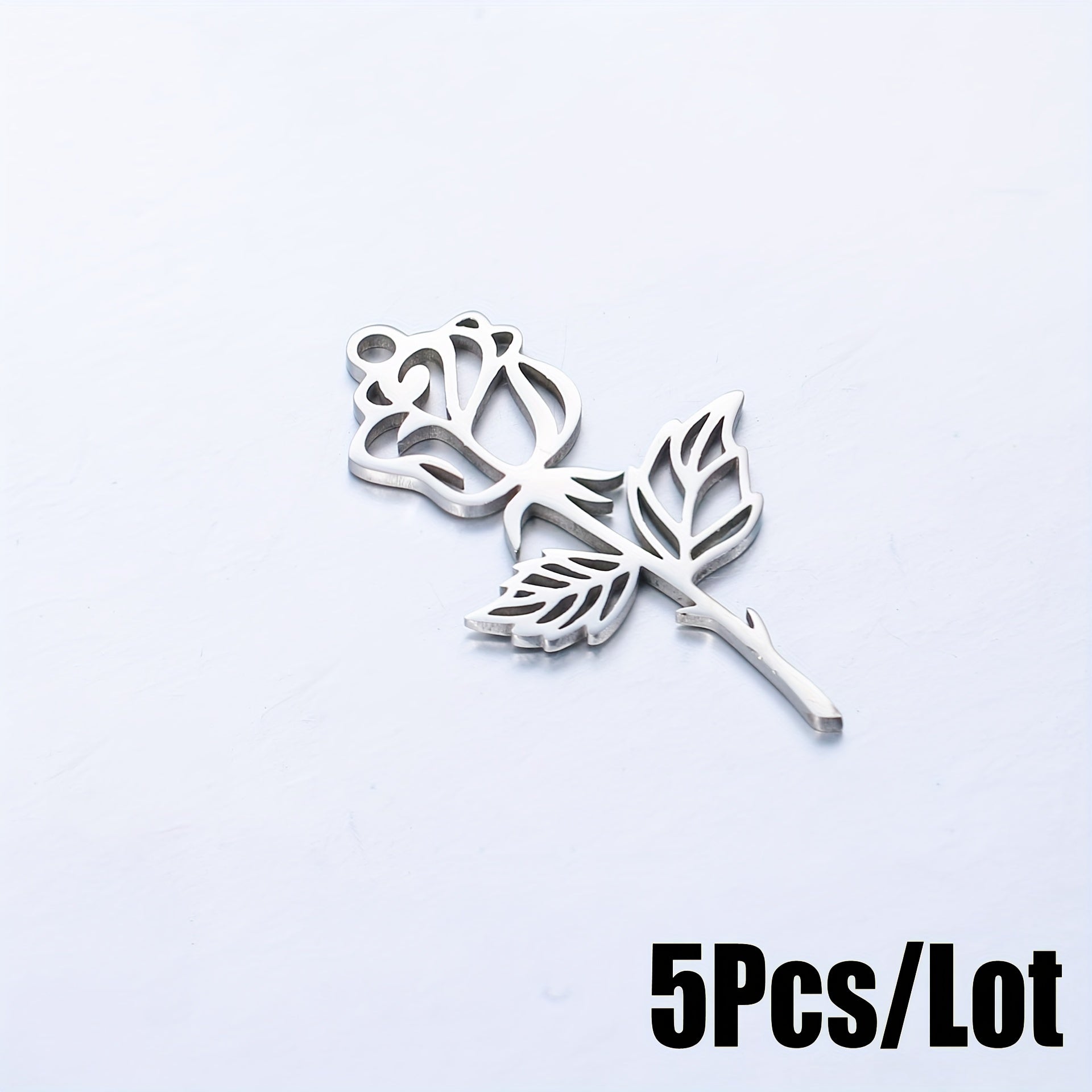 5PCS Stainless Steel Hollow Rose Flower Charms Pendants