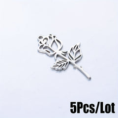 5PCS Stainless Steel Hollow Rose Flower Charms Pendants