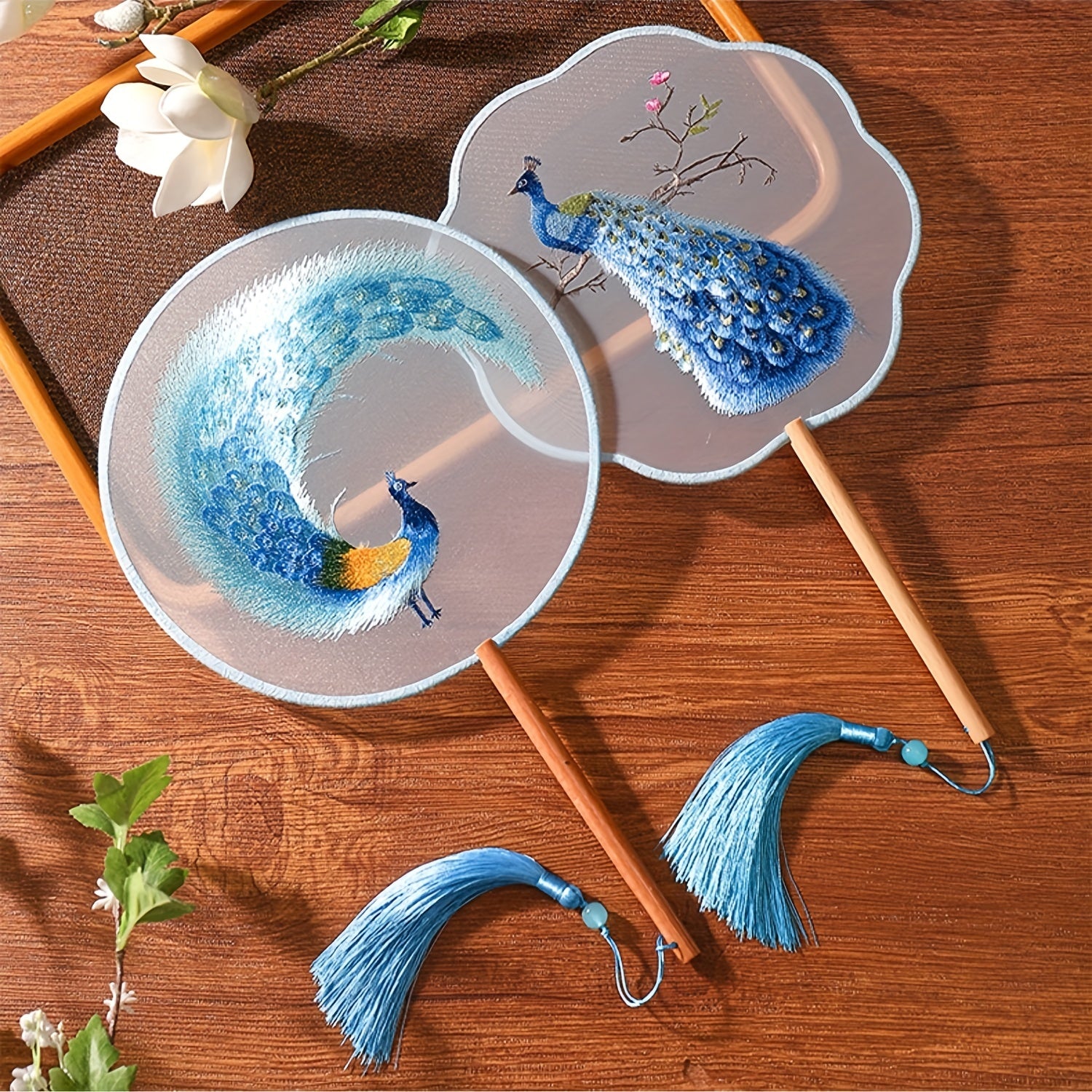 Embroidery Round Fan Retro Handheld Fan Chinese Style Prints Fan