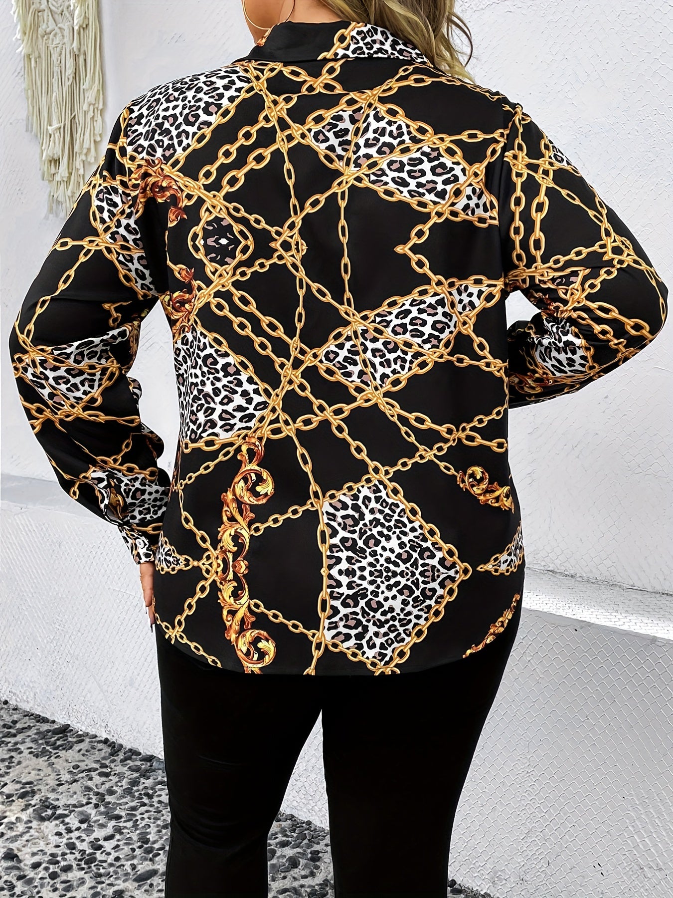  Chain Print Long Sleeve Botton Up Blouse