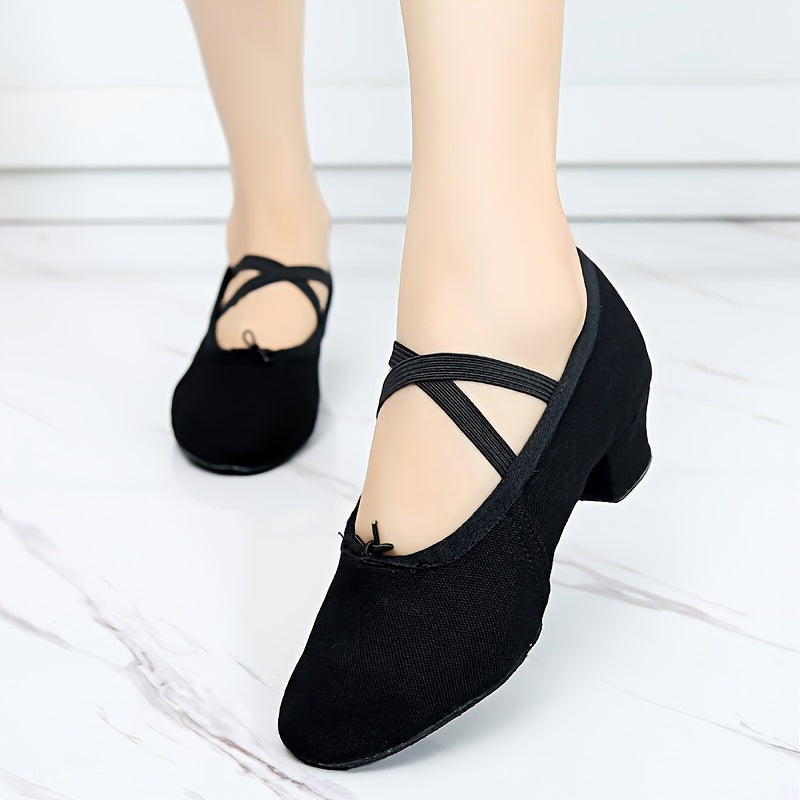 Women's Soft Sole Breathable Ballet Dance Shoes Low Heel Slip on Athletic Shoes