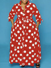 Maxi Dress Women's Plus Polka Dots Print Button Up