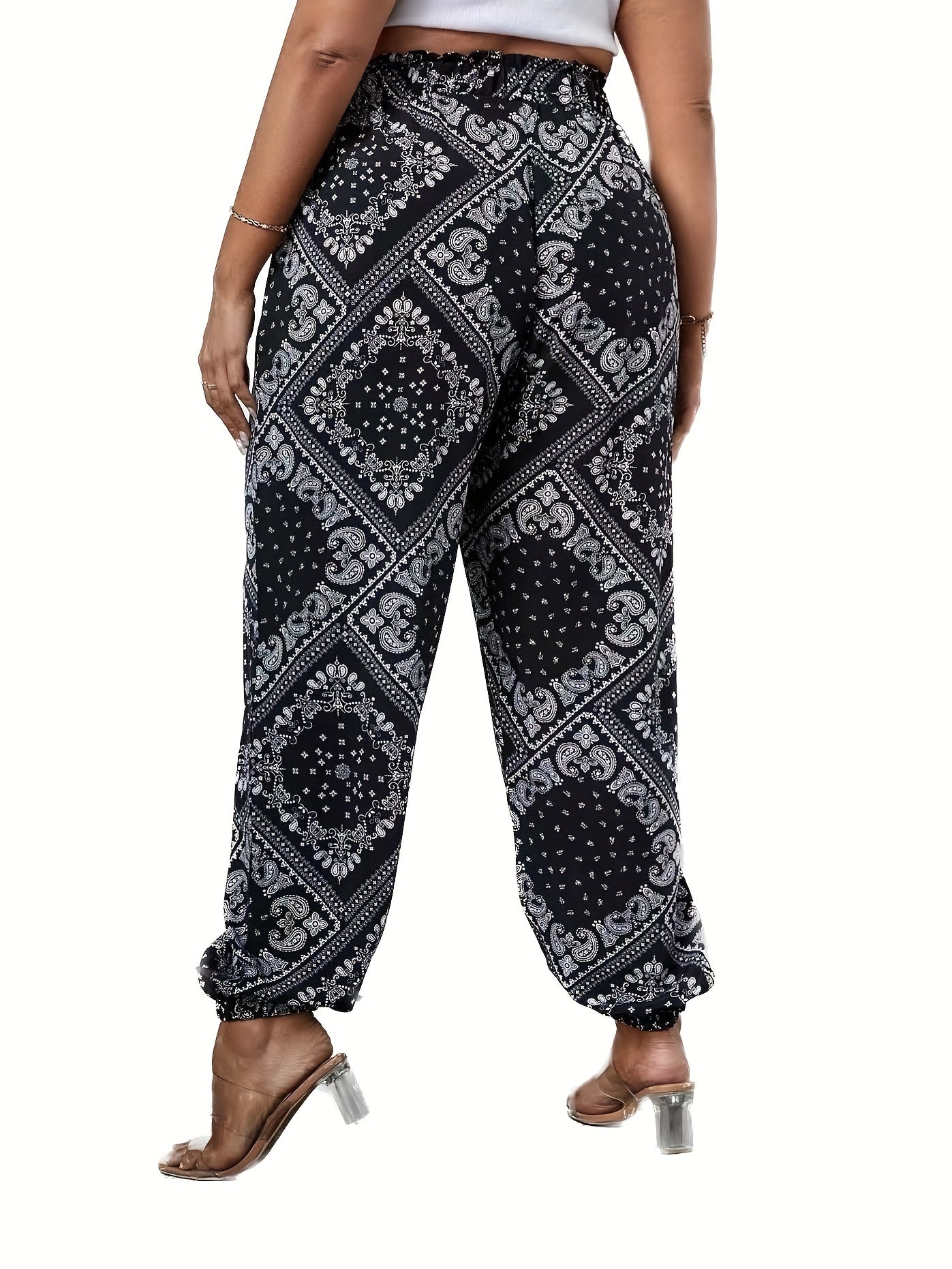  Paisley Print High Rise Carrot Pants