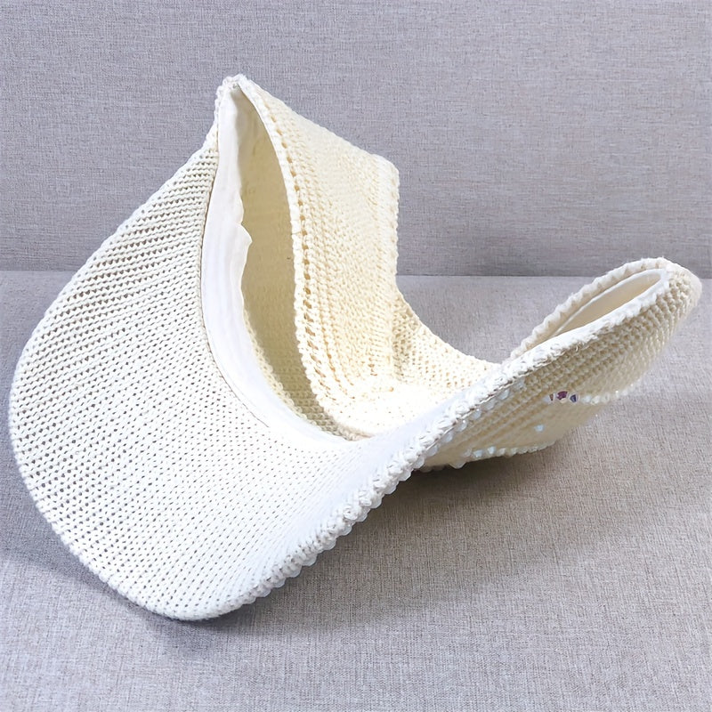 Rhinestone Visor Hat UV Protection Wide Brim Beach Cap