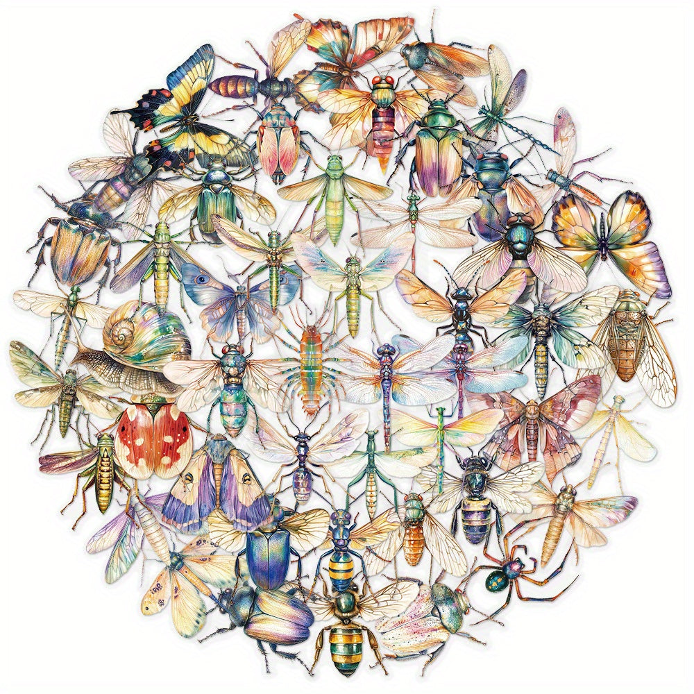 50pcs Reusable Insect Watercolor Stickers Vibrant Mixed Colors Irregular Shapes