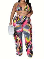  Tie Dye Print Crop Top & Pants Set