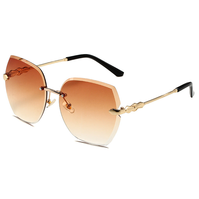 Rimless Irregular Cut Edge Sunglasses Metal Gradient Stylish UV Protection