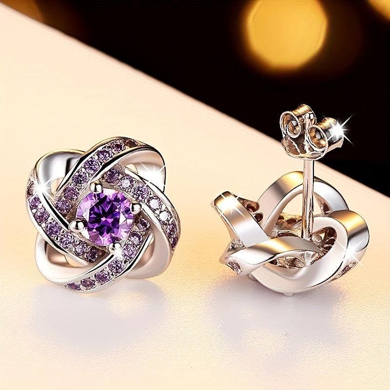 2pcs Pair Men's Earrings Clover & Purple Faux Diamond
