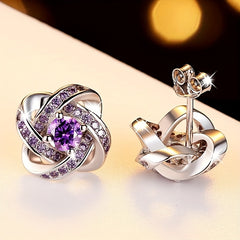 2pcs Pair Men's Earrings Clover & Purple Faux Diamond
