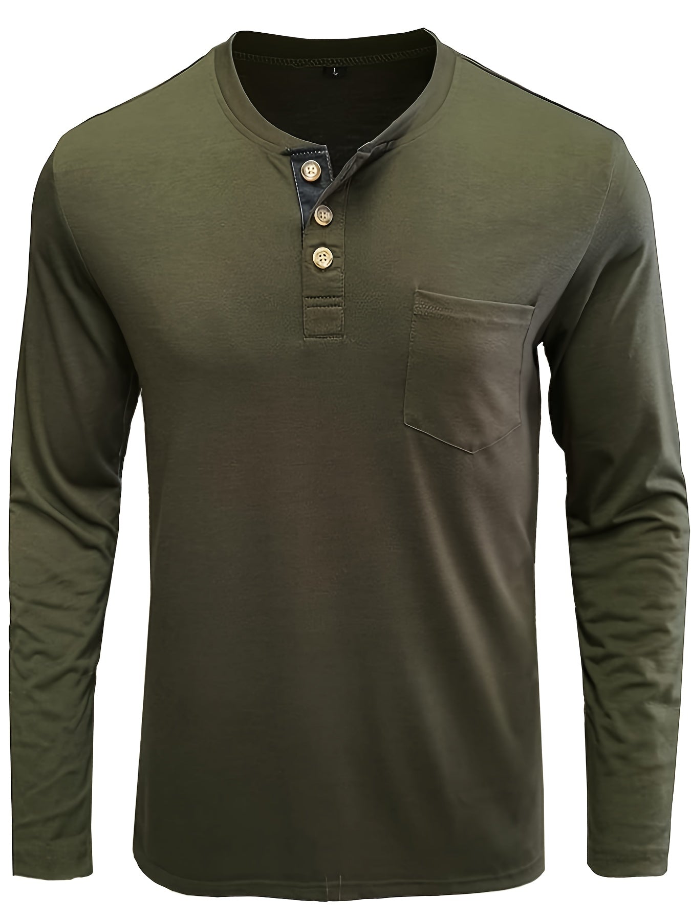 Men's Solid Long Sleeve Button T-shirt for Autumn