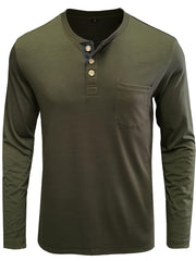 Men's Solid Long Sleeve Button T-shirt for Autumn