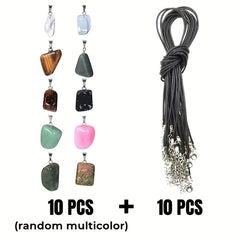 Crystal Stone Charms Set Chakra Beads Pendants with Leather Necklace Chain