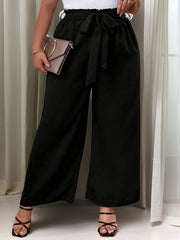  Solid Ribbed Wide Leg Trousers With Belt