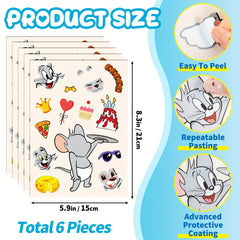 6pcs Big Head Cartoon Kitten Face Changing Stickers Puzzle Stickers