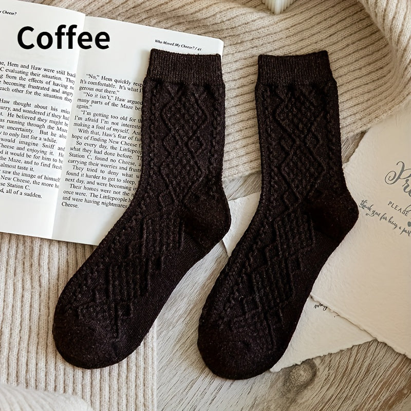 Argyle Textured Socks Comfy & Soft Mid Tube Women's Stockings