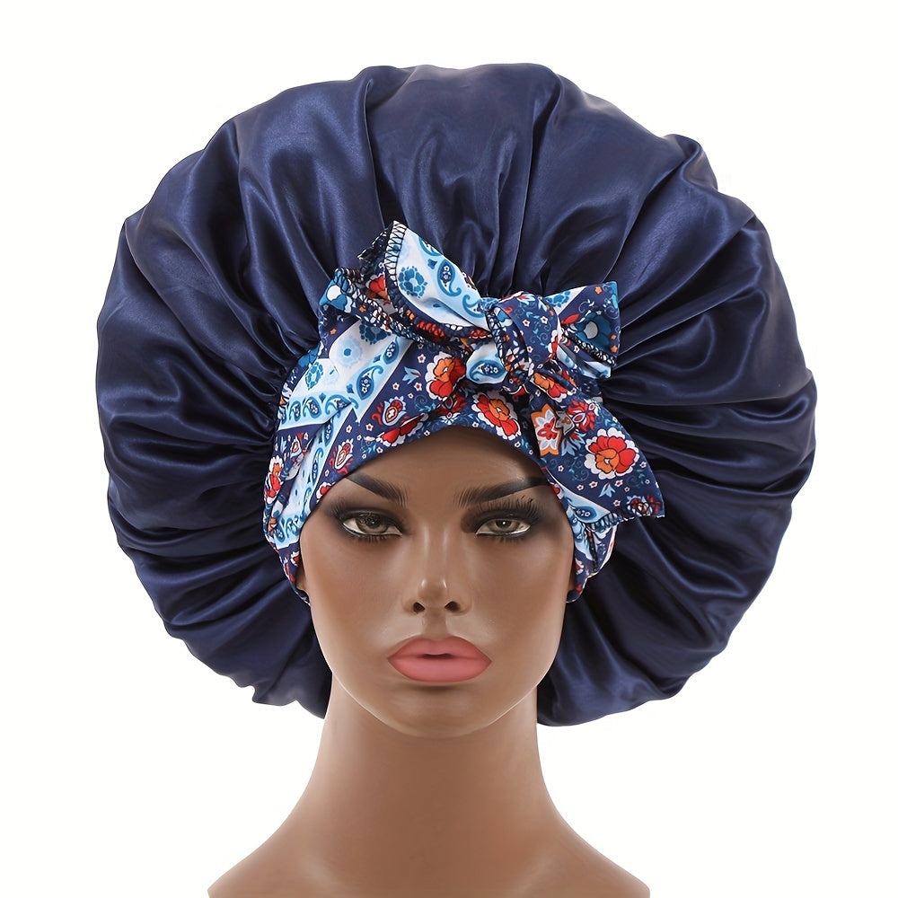 Boho Flower Print Satin Hair Bonnet for Women