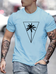 Coconut Palm Print Men's Graphic Crew Neck T-shirt for Summer
