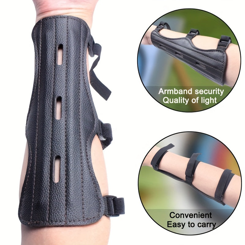 Adjustable PU Leather Archery Arm Guard With 3 Strap Buckles