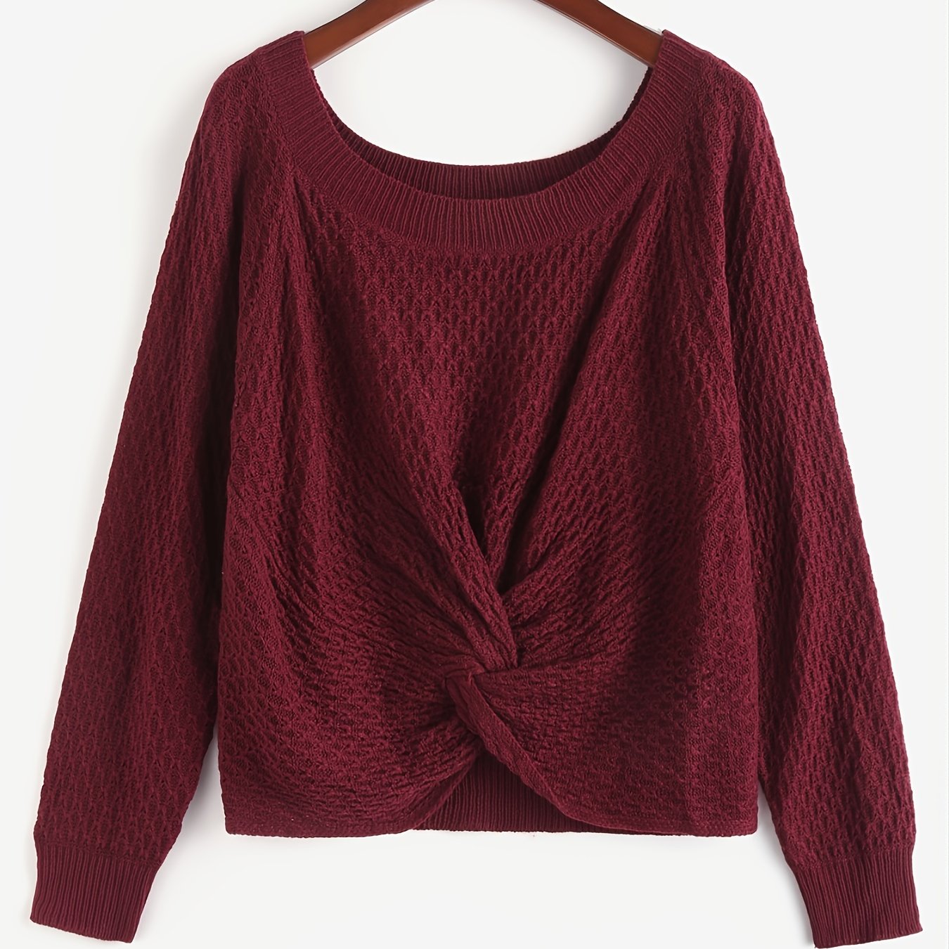  Twist Front Round Neck Long Sleeve Sweater