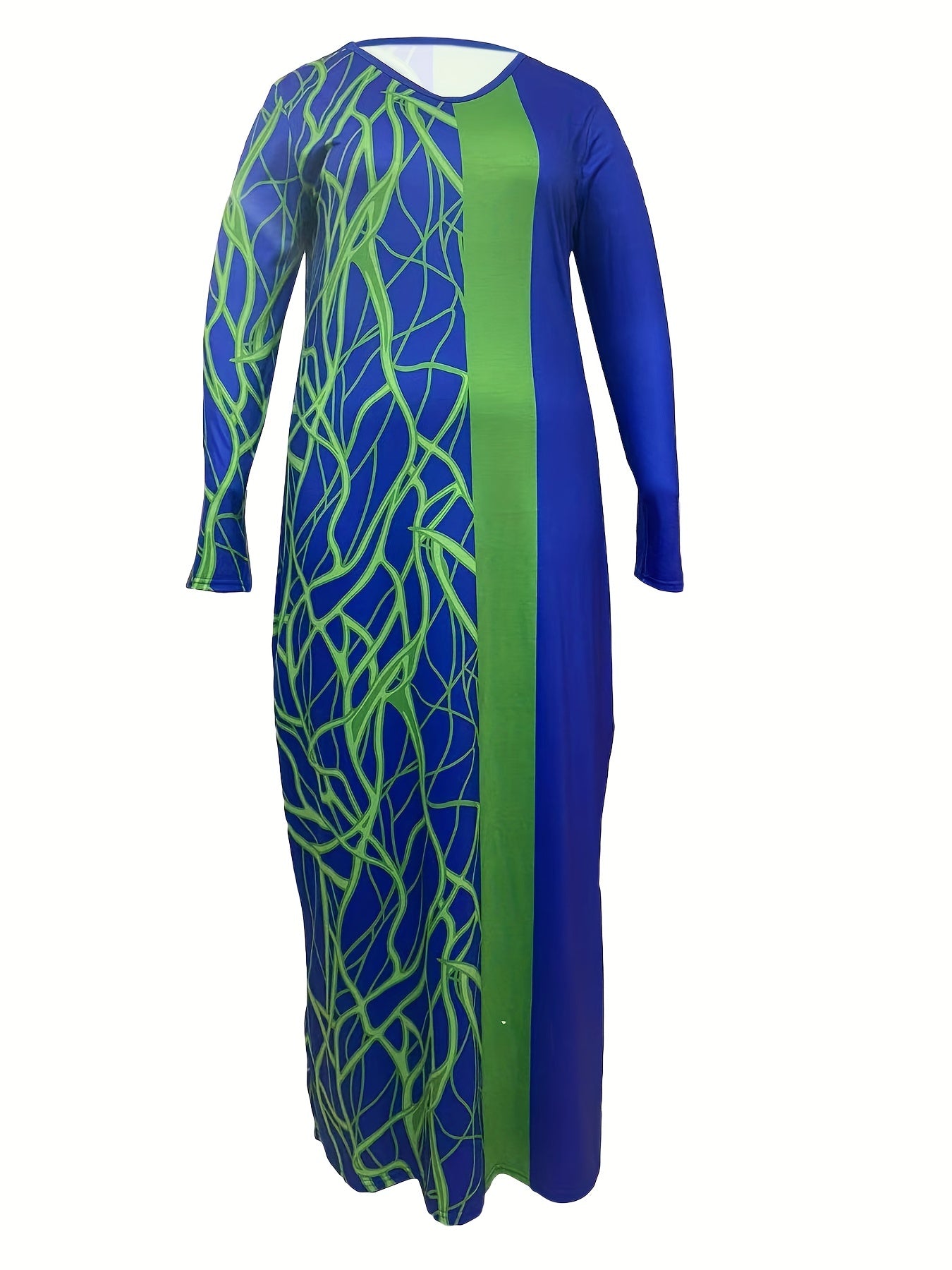  Abstract Stripe Print Maxi Dress with Pockets