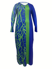  Abstract Stripe Print Maxi Dress with Pockets
