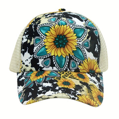 Sun Flower Embroidery Print Baseball Cap Outdoor Sport