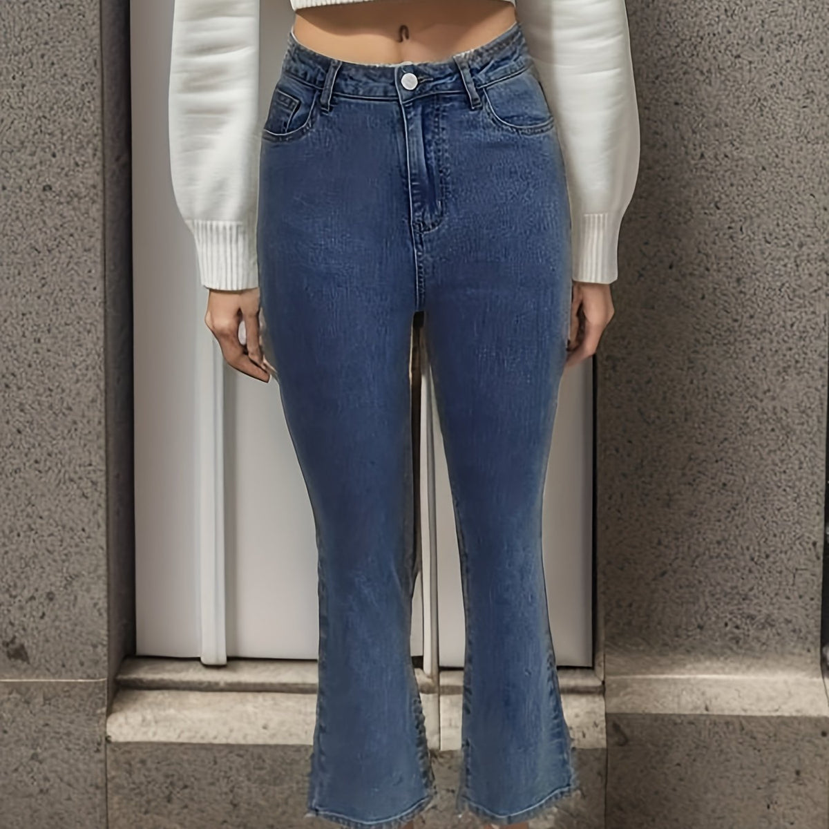 Vintage Flare Leg Jeans Street Slash Pockets Girls Denim Pants