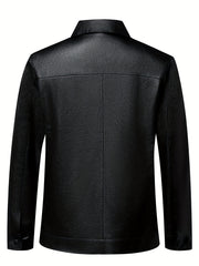 Men's Classic PU Zip Up Faux Leather Jacket for Spring Fall