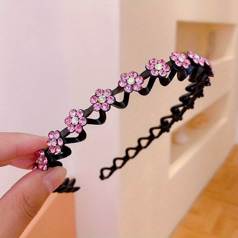 Wavy Rhinestone Hair Band for Women Girls Non-slip Hairband for Washing Skincare