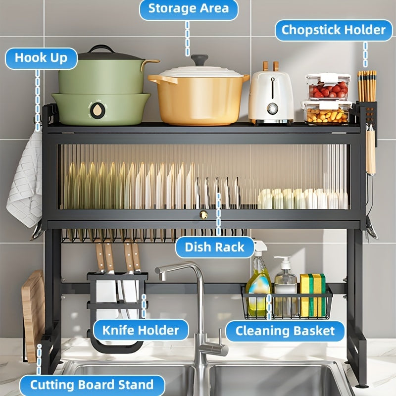Above Sink Dish Drying Rack With Cover Space Saving Sink Rack