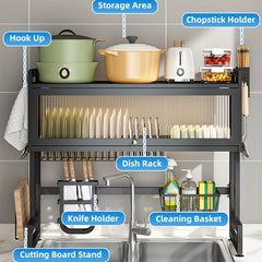 Above Sink Dish Drying Rack With Cover Space Saving Sink Rack