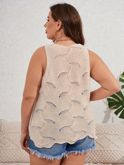  Solid Pointelle V-Neck Stretch Knit Tank Top