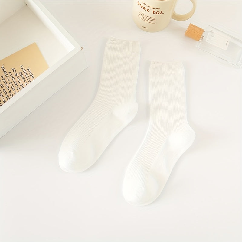 4 Pairs Solid Socks Comfy & Breathable Women's Stockings