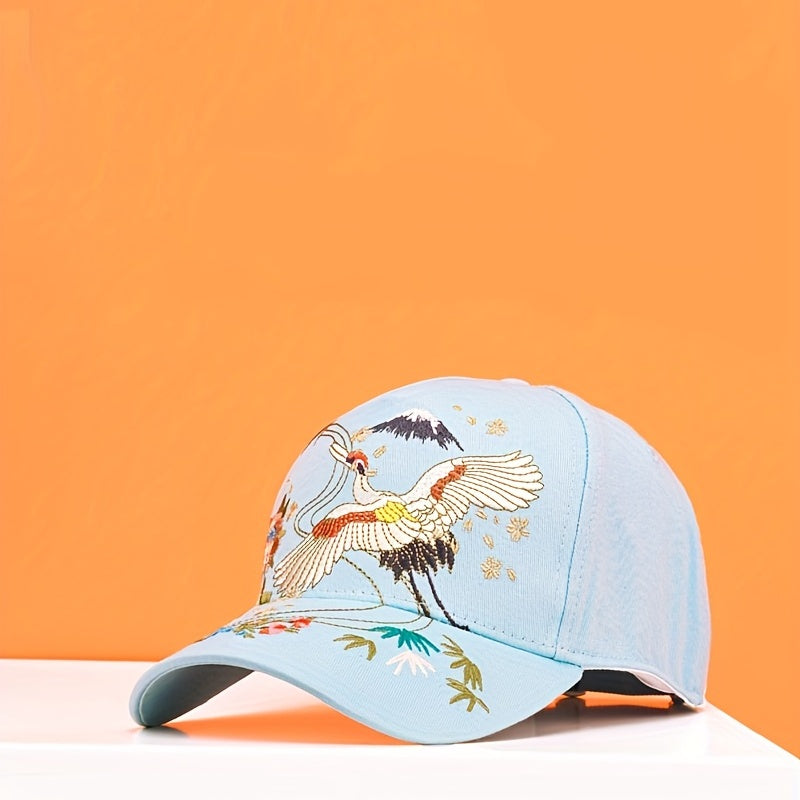 Crane Embroidery Baseball Cap Solid Cotton Dad Hat Sun Hats For Women