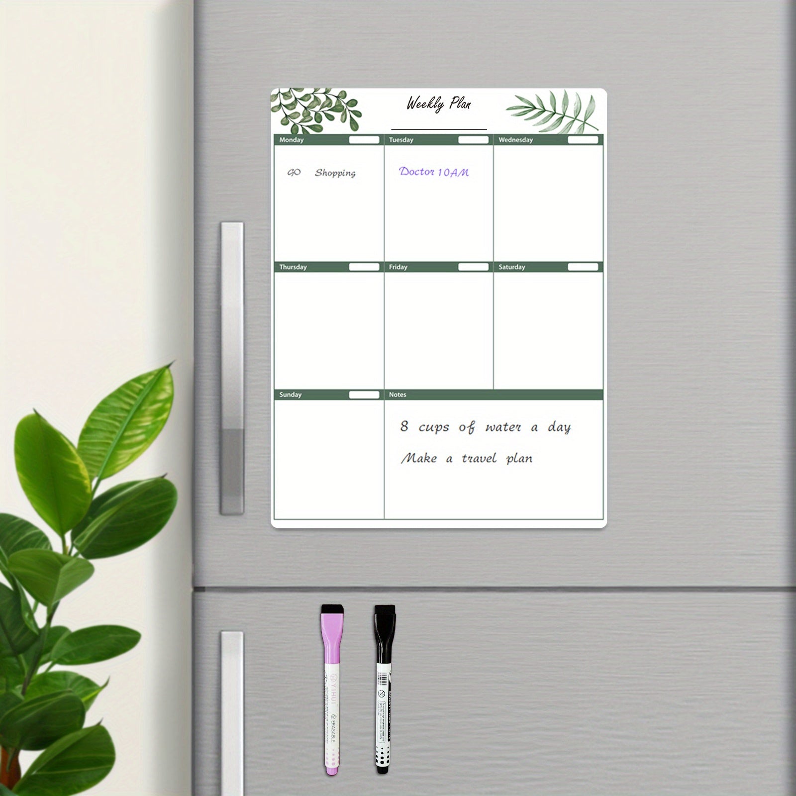 Greenery Dry Erase Fridge Calendar Monthly Planner 2 Markers
