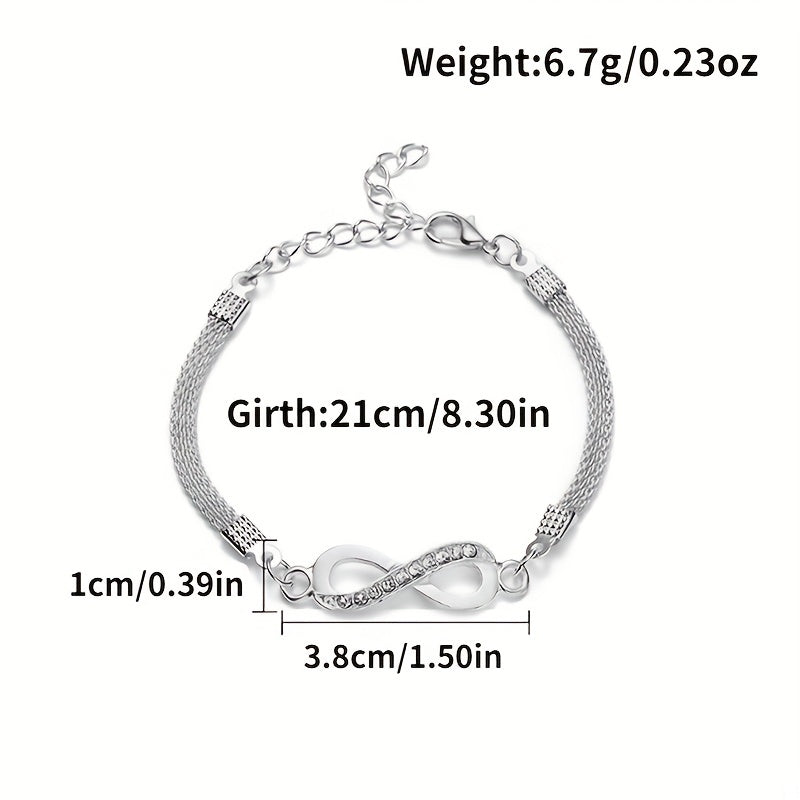Silver Rhinestone Infinite Bracelet 8 Number Cross Pendant Charm Bangle